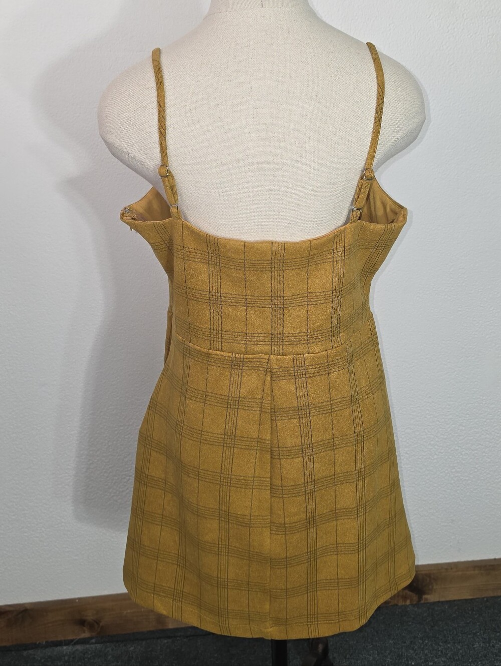 She + Sky Dress Tartan Plaid Sleeveless Preppy Y2K Style Mini Gold Size L - Picture 13 of 17